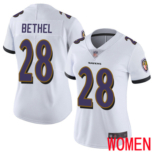 Baltimore Ravens Limited White Women Justin Bethel Road Jersey NFL Football #28 Vapor Untouchable->women nfl jersey->Women Jersey